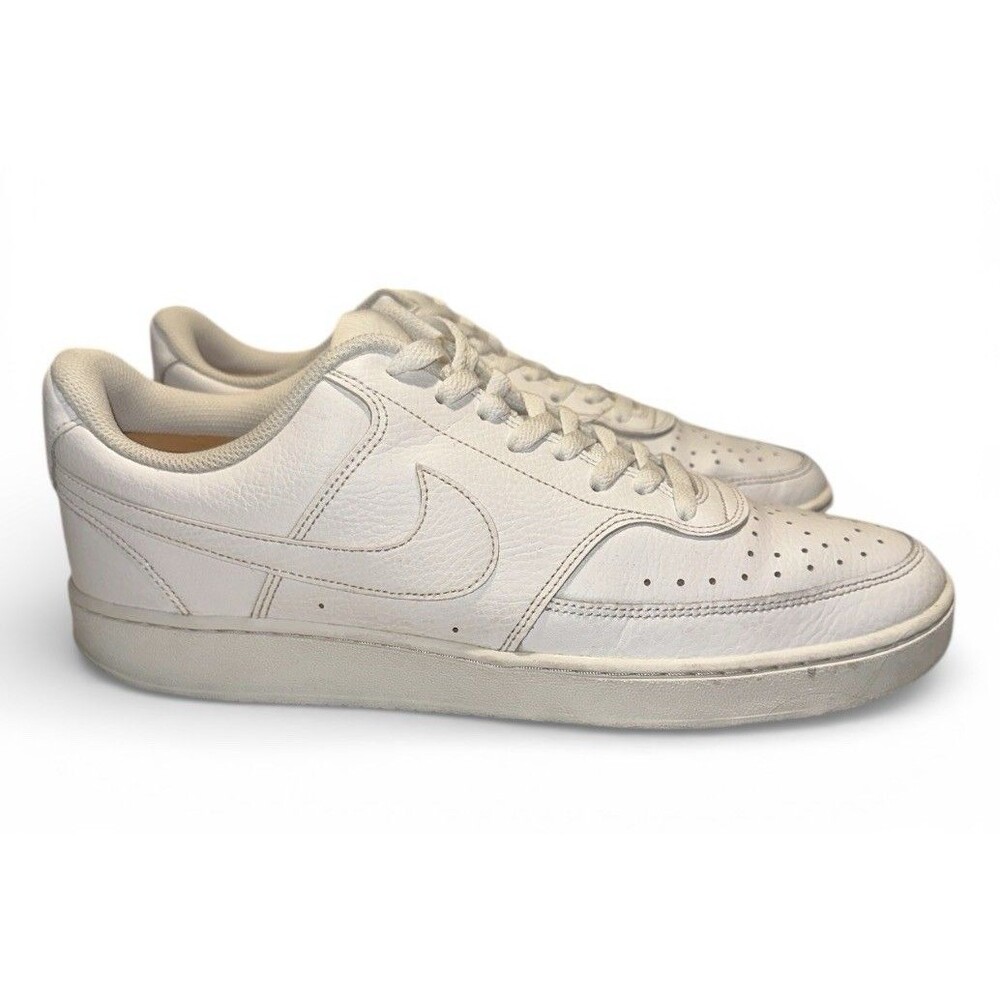 Nike Court Vision Low Mens Size 12 Triple White Athletic Leather Shoes Sneakers